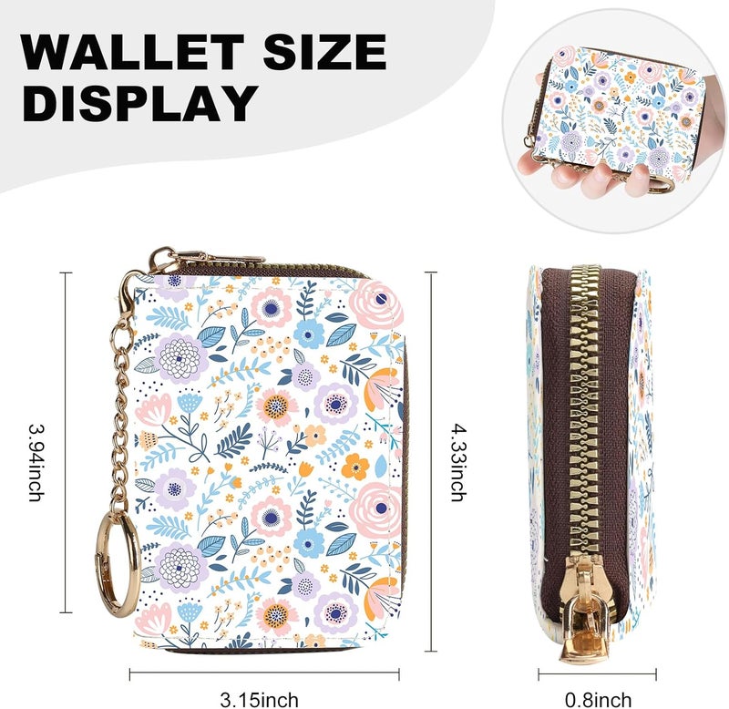 Luoycxy Credit Card Holder for Women,Small Rfid Wallet with Keychain Zipper,Cute PU Leather Card Case Wallet，Accordion Credit Card Wallets Gift,White Pink Flowers - Image 4